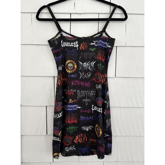 Current Mood Women's Med Bodycon Mini Dress Metal Rock Band Logos Punk Metalcore - Picture 2 of 12